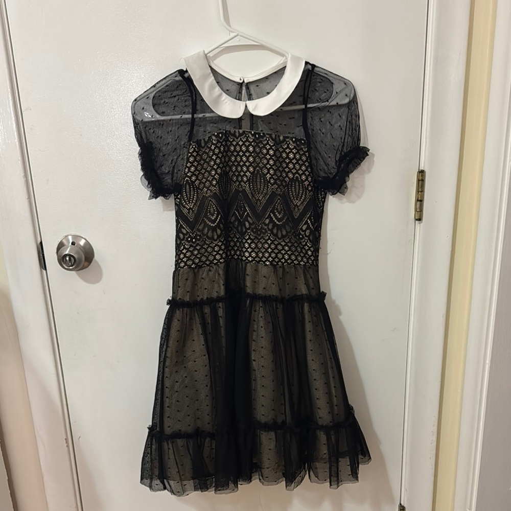 BCBG Black and White Puff Sleeve Sundress